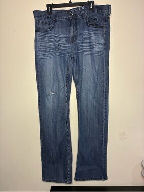 Helix 36x34 Men's Distressed Ripped Slim Boot Blue Denim Jeans